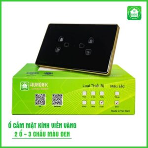 Ổ Cắm Hunonic Có Tiếp Địa Viền Vàng Hình Chữ Nhật